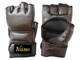 Gants MMA personnalisés en cuir véritable avec texte/logo brodé : KNGCUST-MMA-Brun