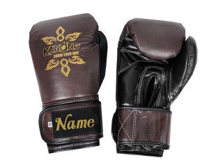 Gants de Muay Thaï personnalisés en cuir véritable avec texte/logo brodé : KNGCUST-R-417