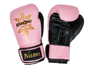 Gants de Muay Thaï personnalisés en cuir véritable avec texte/logo brodé : KNGCUST-R-418