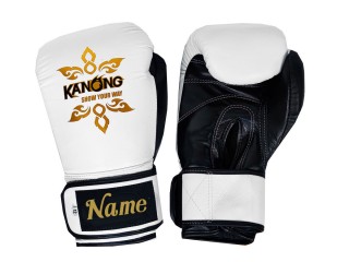 Gants de Muay Thaï personnalisés en cuir véritable avec texte/logo brodé : KNGCUST-R-420