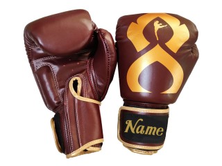 Gants de Muay Thaï personnalisés en cuir véritable avec texte/logo brodé : KNGCUST-R-423