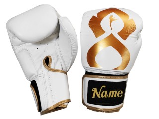 Gants de Muay Thaï personnalisés en cuir véritable avec texte/logo brodé : KNGCUST-R-425