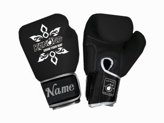 Gants de Muay Thaï personnalisés en cuir véritable avec texte/logo brodé : KNGCUST-R-426