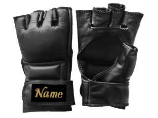 Gants MMA personnalisés en cuir véritable avec texte/logo brodé : KNGCUST-MMA-Noir