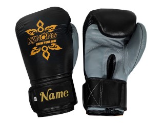 Gants de Muay Thaï personnalisés en cuir véritable avec texte/logo brodé : KNGCUST-R-416