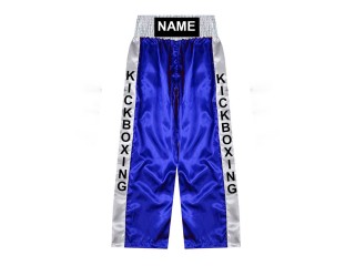 Pantalon de kickboxing sur mesure, pantalon de kickboxing long, nom brodé : KNPANTS-001-Bleue