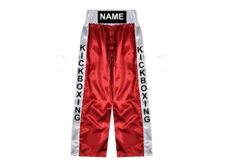 Pantalon de kickboxing sur mesure, pantalon de kickboxing long, nom brodé : KNPANTS-001-Rouge