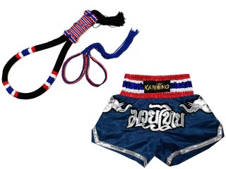 Ensemble Mongkol Prajead avec short Muay Thai : Ensemble-Mongkol-Drapeau-Noir-125-Marine