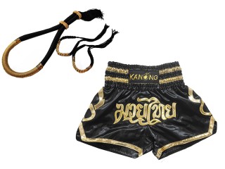 Ensemble Mongkol Prajead avec short Muay Thai : Ensemble-Mongkol-ThaiStyle-Black-Gold-121-Black