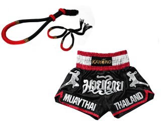 Ensemble Mongkol Prajead avec short Muay Thai : Ensemble-Mongkol-ThaiStyle-Noir-Rouge-133-Noir