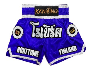 Short de Boxe Thai Personnalisé : KNSCUST-1242-Bleu