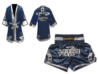 Robe de Combat Muay Thai + Muay Thai Short Personnalisée : Set-144-Marine